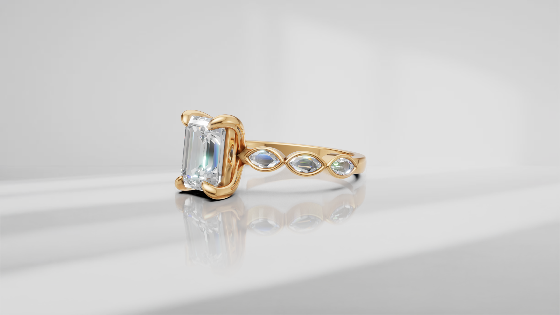 Emerald Cut and Bezel Set Accent Engagement Ring [Made to Order]