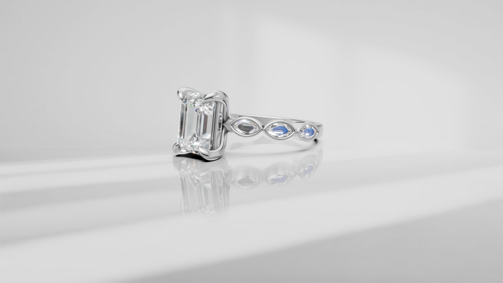 Emerald Cut and Bezel Set Accent Engagement Ring [Made to Order]