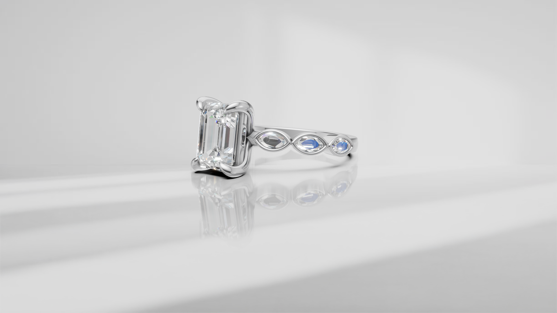 Emerald Cut and Bezel Set Accent Engagement Ring [Made to Order]