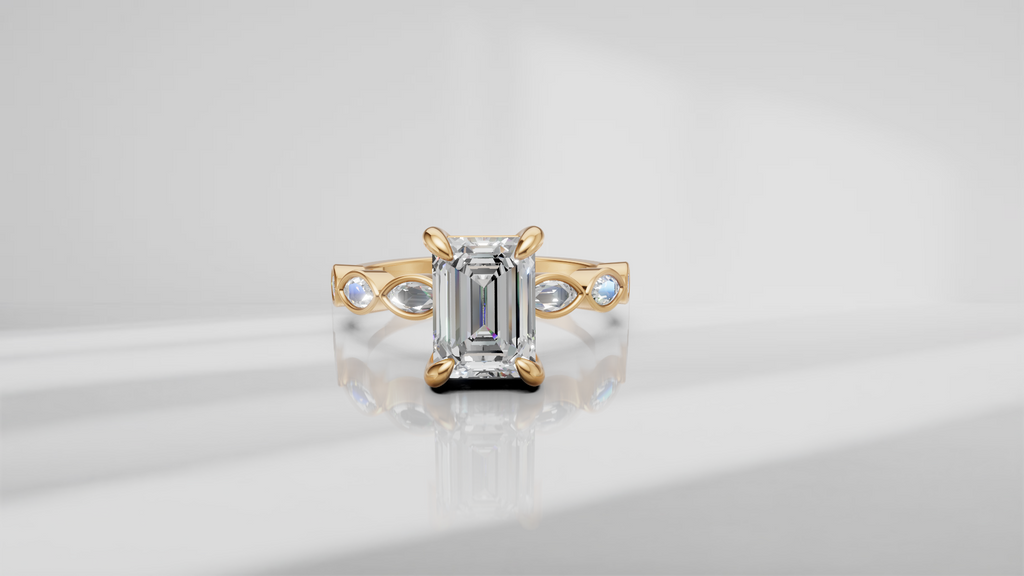 Emerald Cut and Bezel Set Accent Engagement Ring [Made to Order]