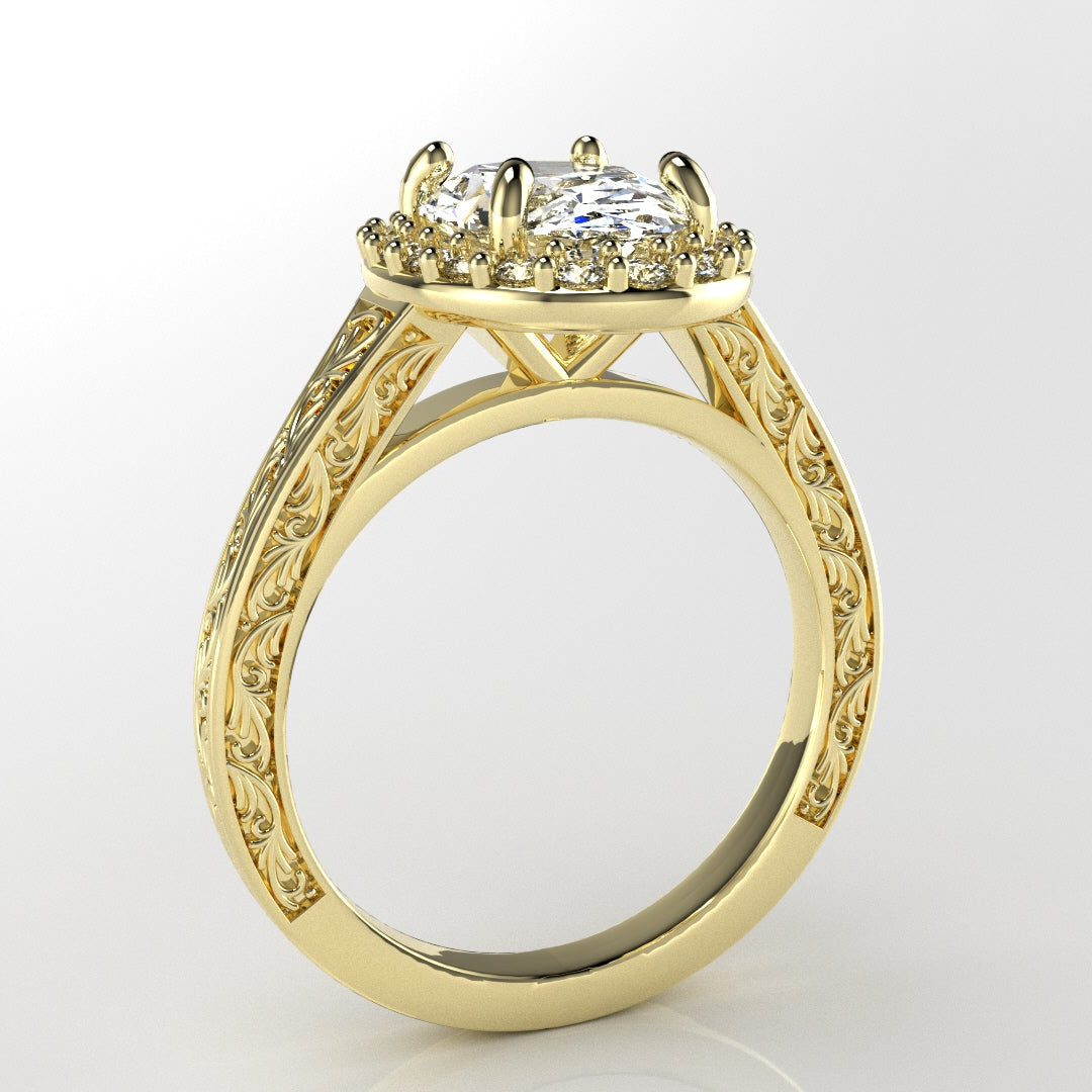 Vintage-Inspired Engagement Ring with Engraving [Made to Order]