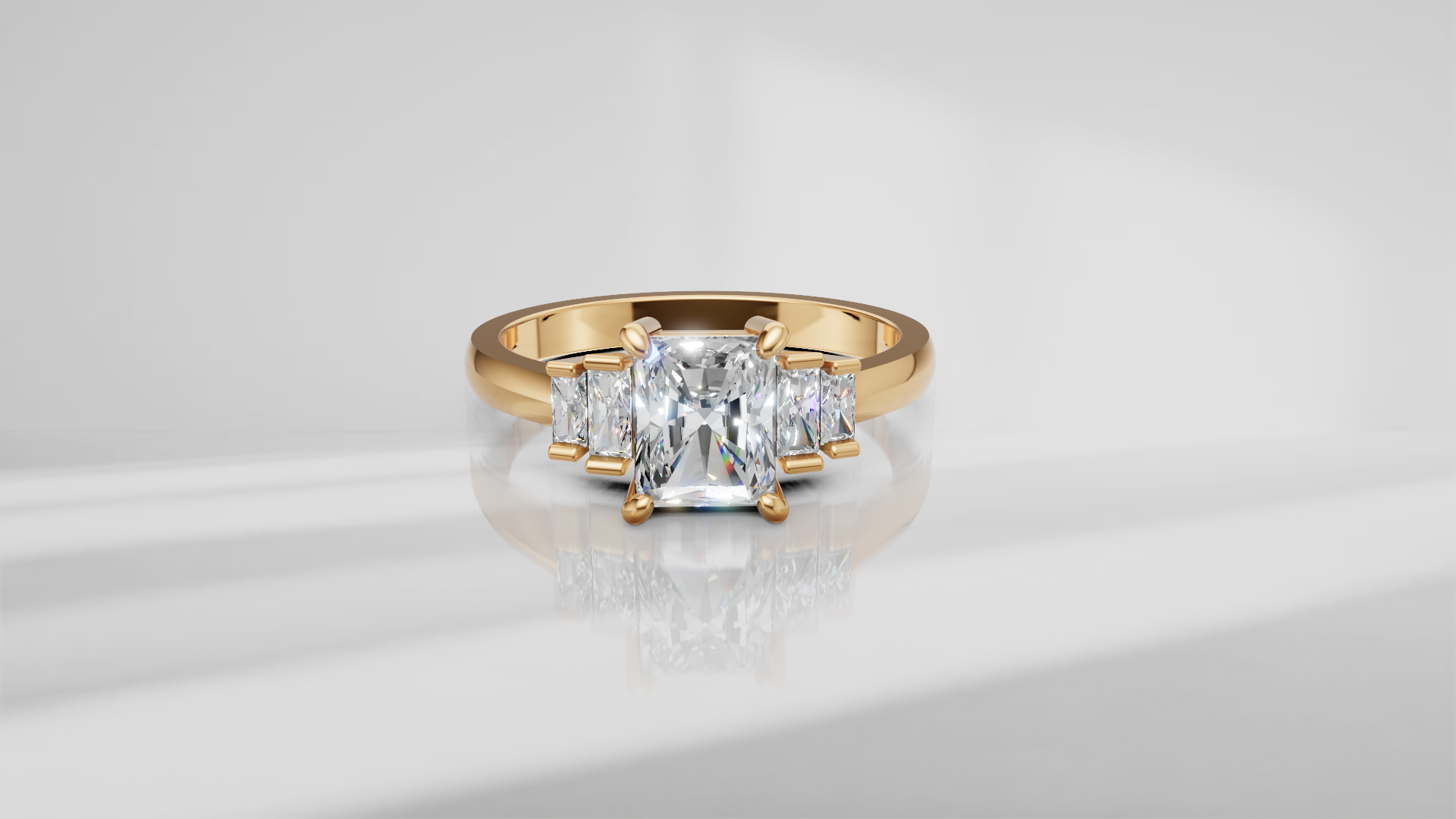 Five Stone Geometric Baguette Engagement Ring [Made to Order]