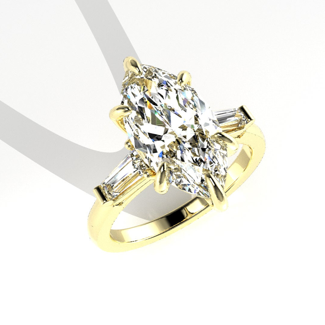 Arrow Marquise and Baguette Engagement Ring [Made to Order]