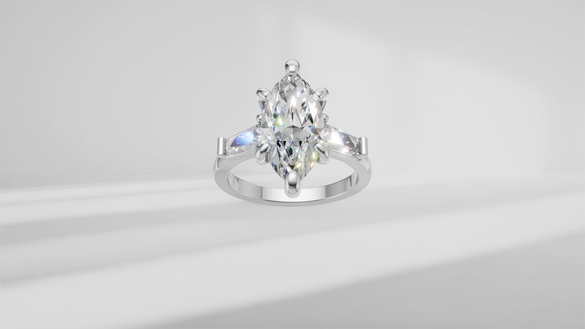 Arrow Marquise and Baguette Engagement Ring [Made to Order]