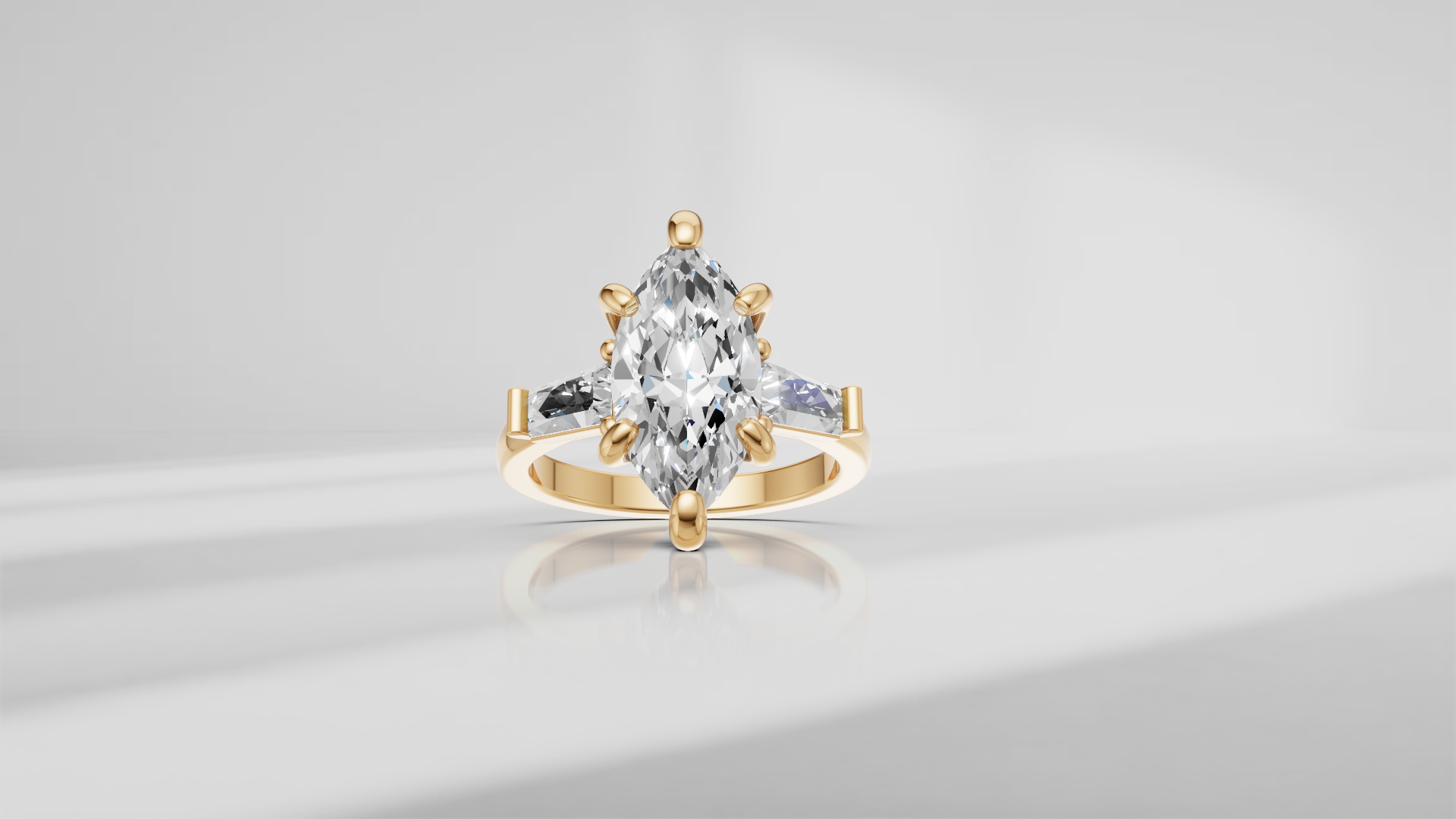 Arrow Marquise and Baguette Engagement Ring [Made to Order]