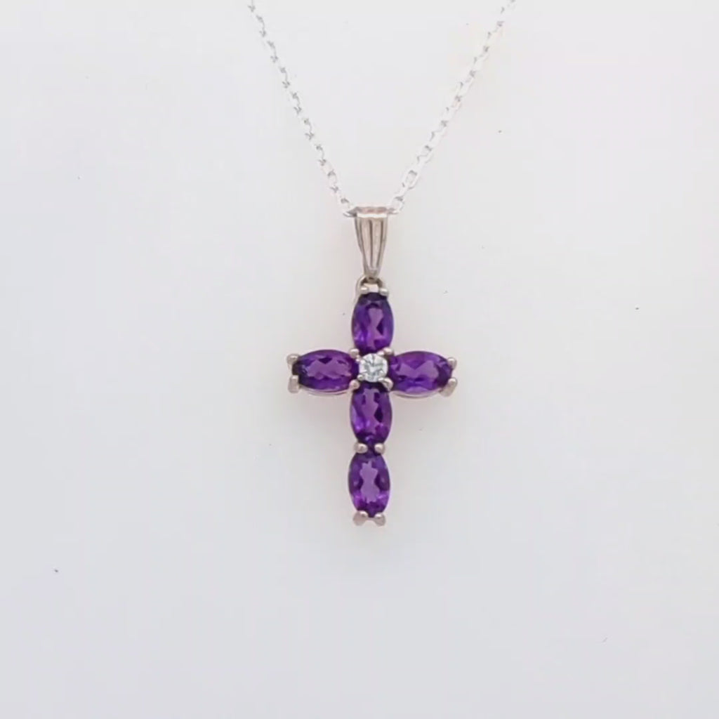 Amethyst & Diamond Cross in Sterling Silver