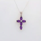 Amethyst & Diamond Cross in Sterling Silver