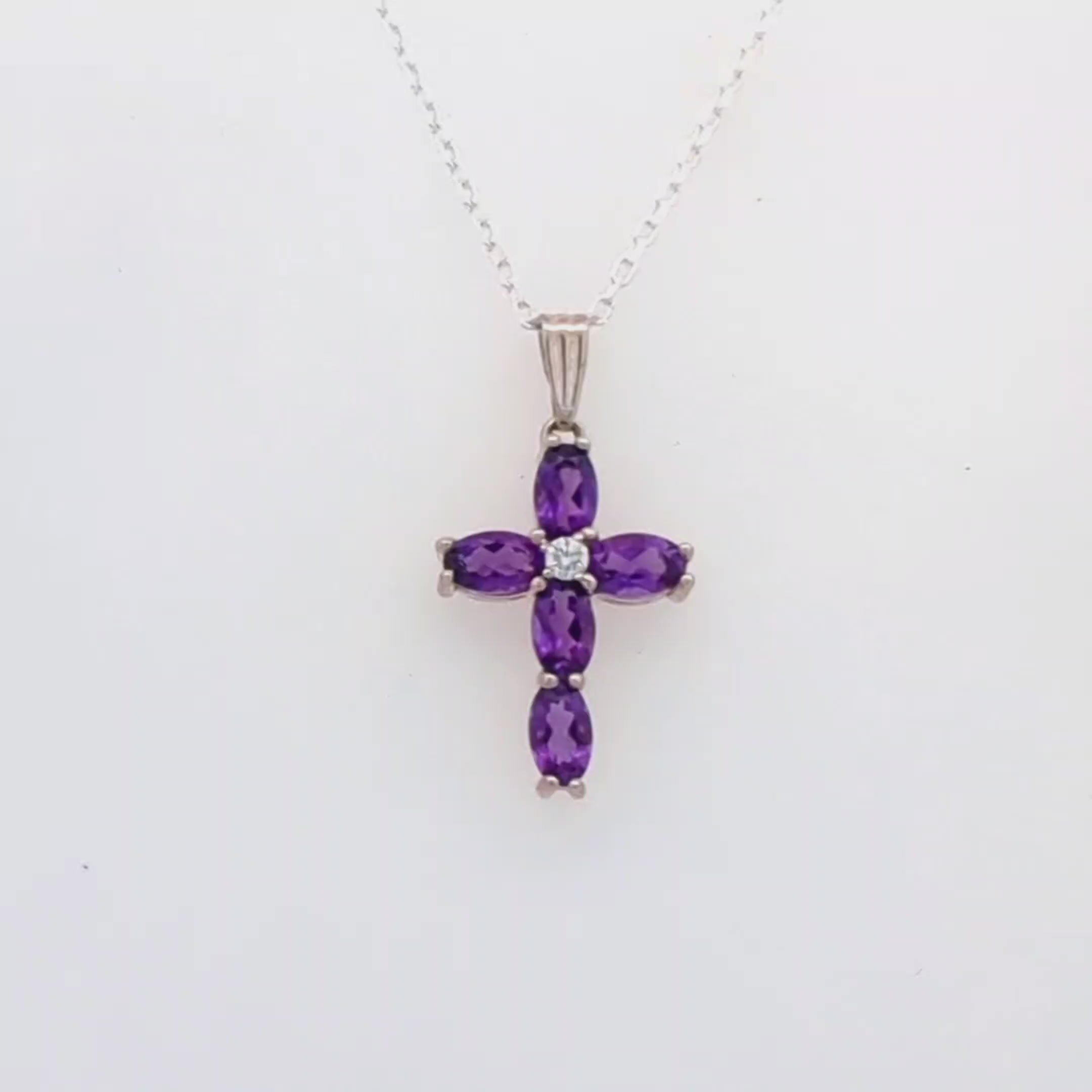 Amethyst & Diamond Cross in Sterling Silver