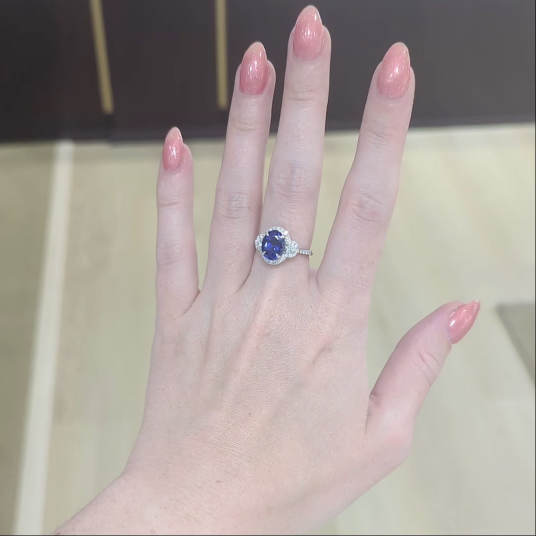 Tanzanite and Diamond Halo Ring