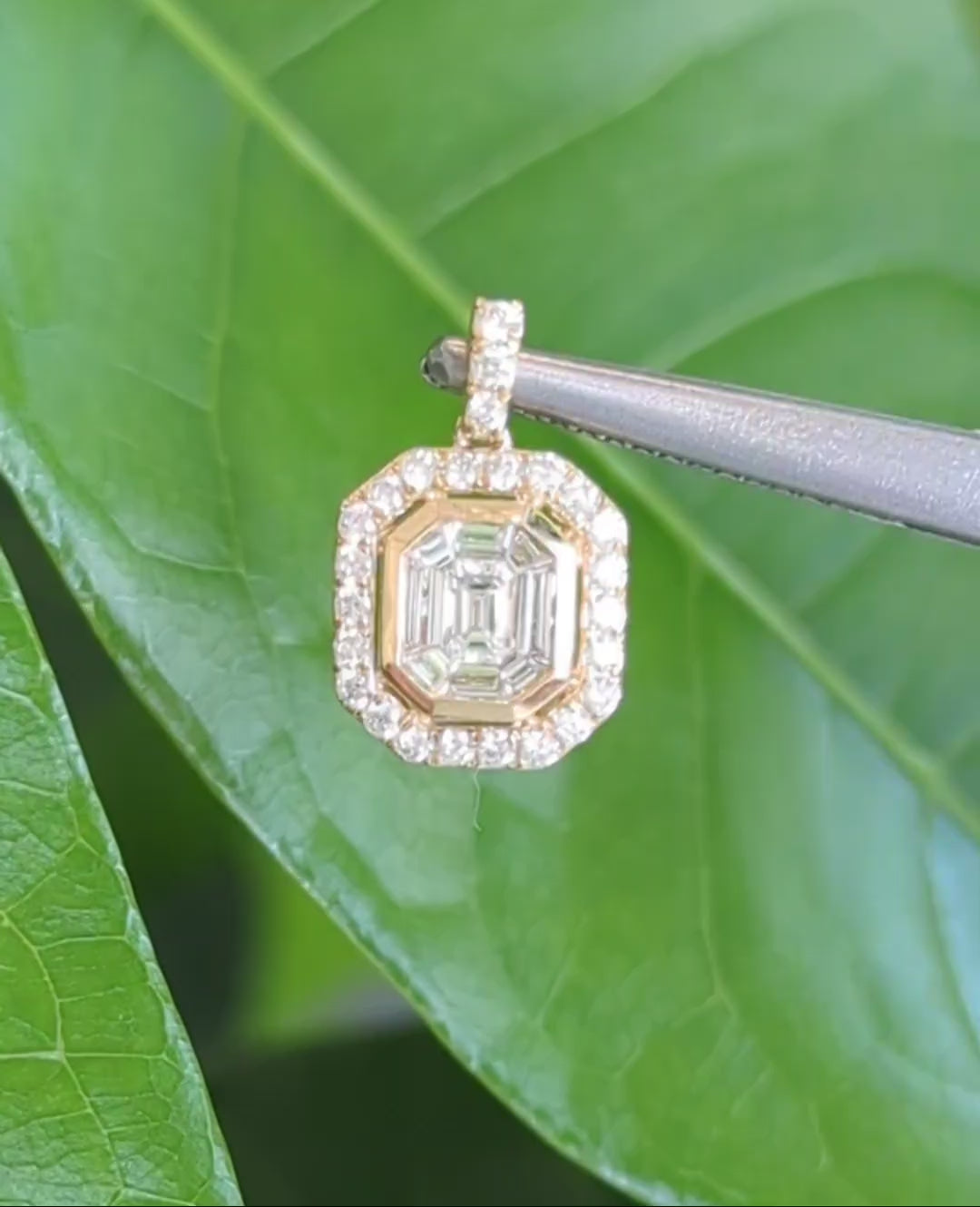 14K Yellow Gold Mosaic Diamond Pendant