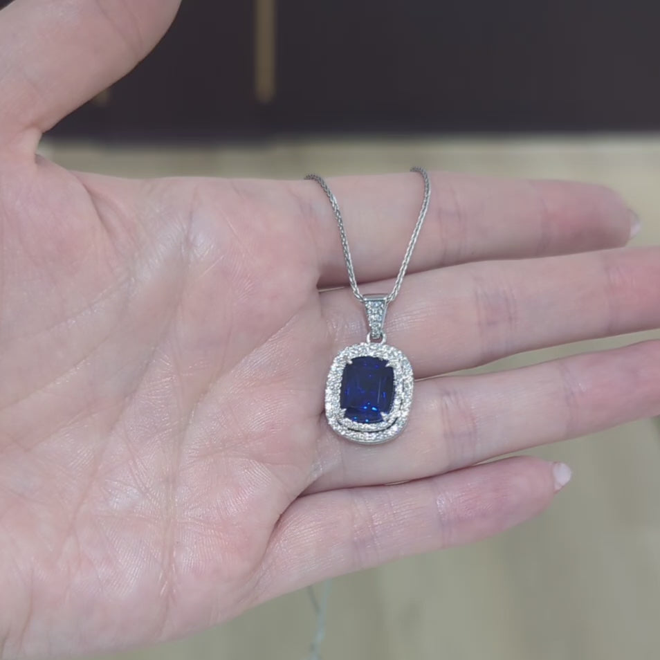 Juliana Lab Sapphire & Lab Diamond Necklace in White Gold