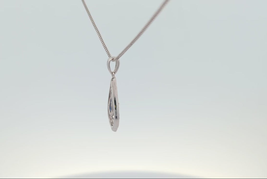 14K White Vintage Inspired Diamond and Sapphire Pendant