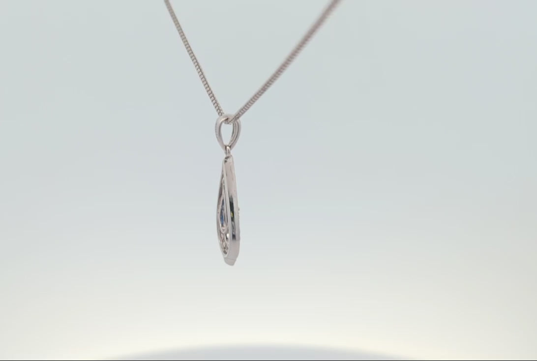 14K White Vintage Inspired Diamond and Sapphire Pendant