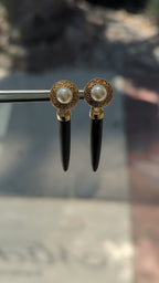Vintage Pearl and Onyx Earrings