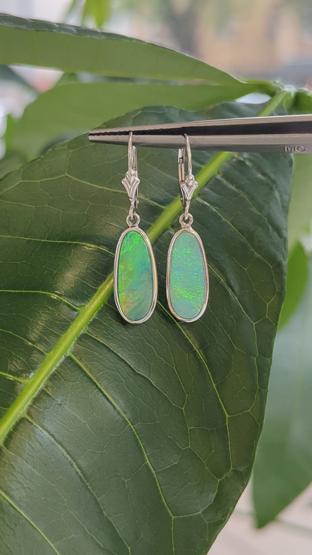 Vintage 14K White Gold Opal Earrings