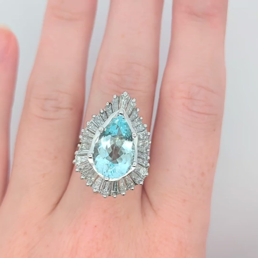Aquamarine and Diamond Ballerina Ring in 14K White Gold