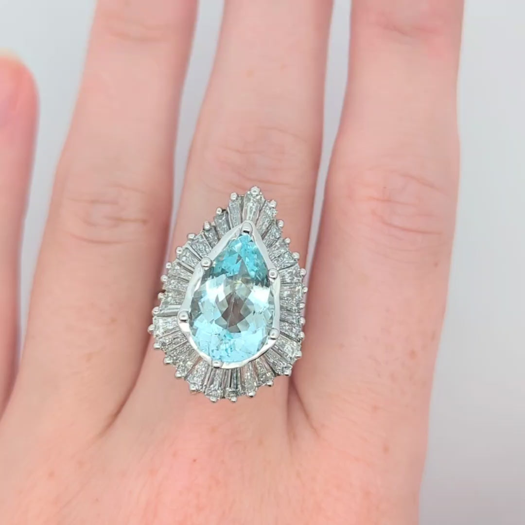 Aquamarine and Diamond Ballerina Ring in 14K White Gold