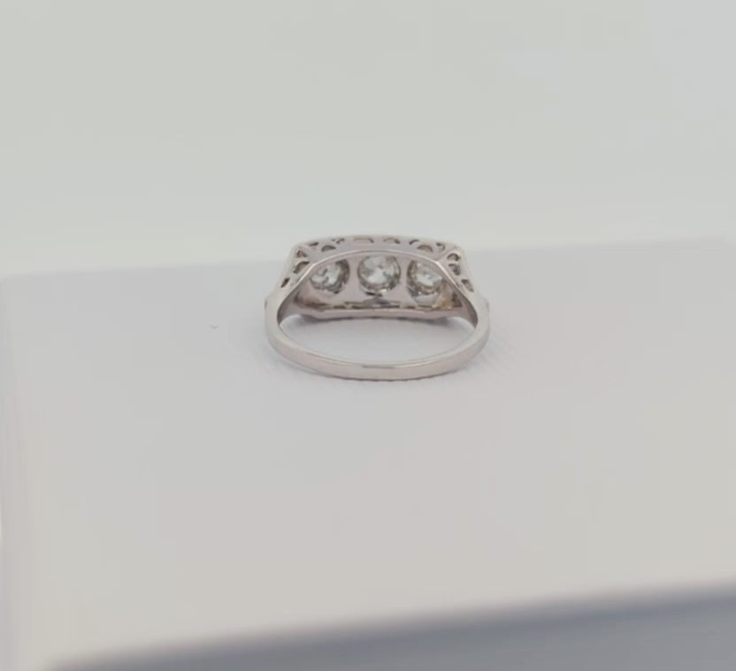 Vintage 14K White Gold and Old Mine Cut Diamond Band