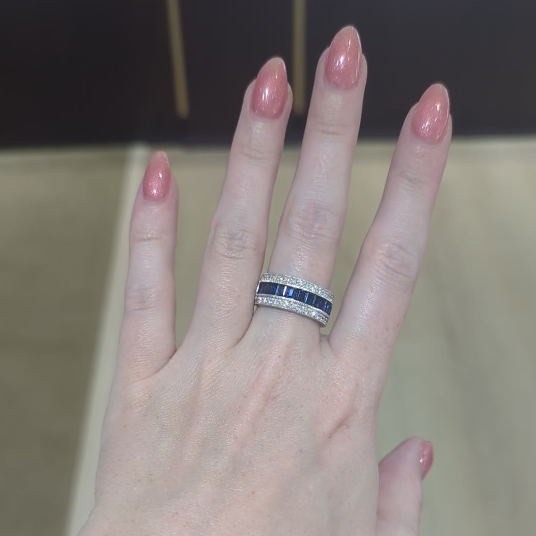 14K White Gold, Diamond, and Sapphire Anniversary Band