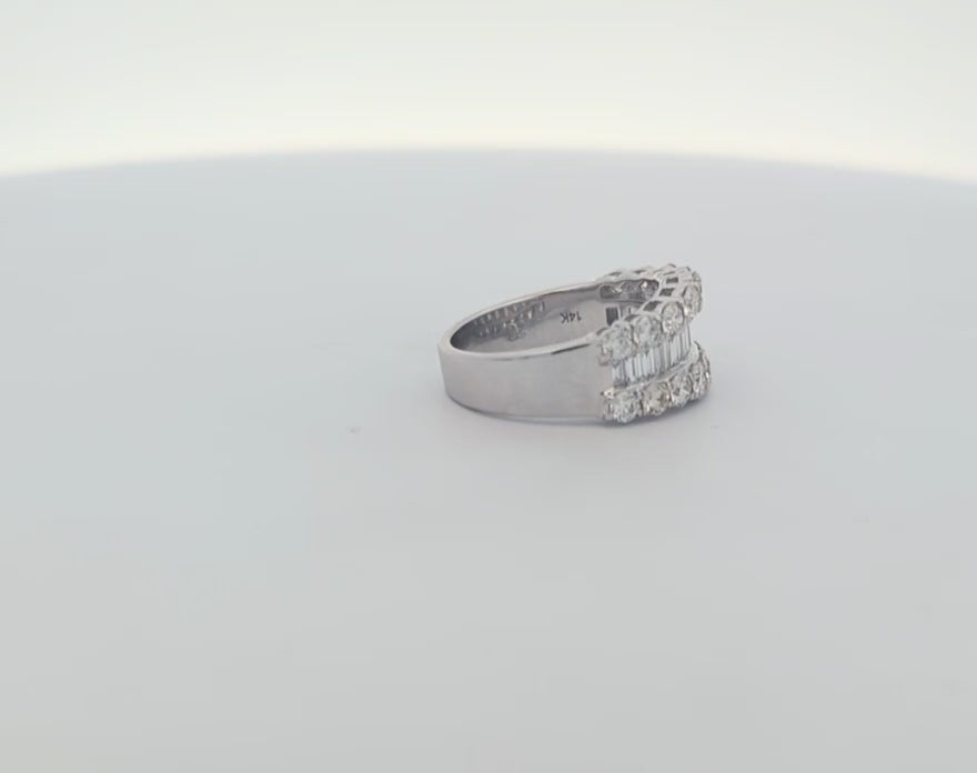 Wide Baguette and Round Diamond Anniversary Band