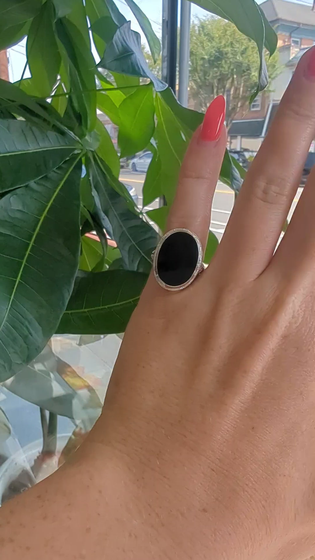 Vintage 14K White Gold Onyx Signet Ring