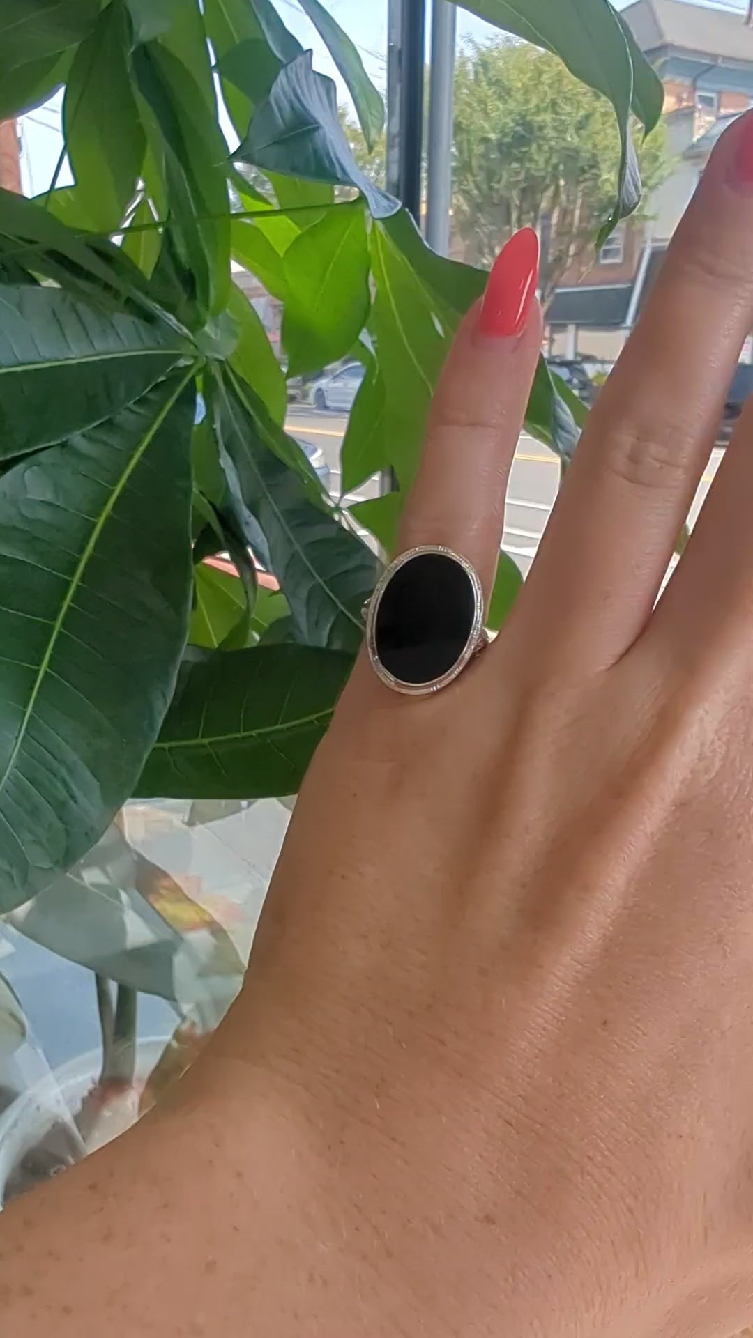 Vintage 14K White Gold Onyx Signet Ring