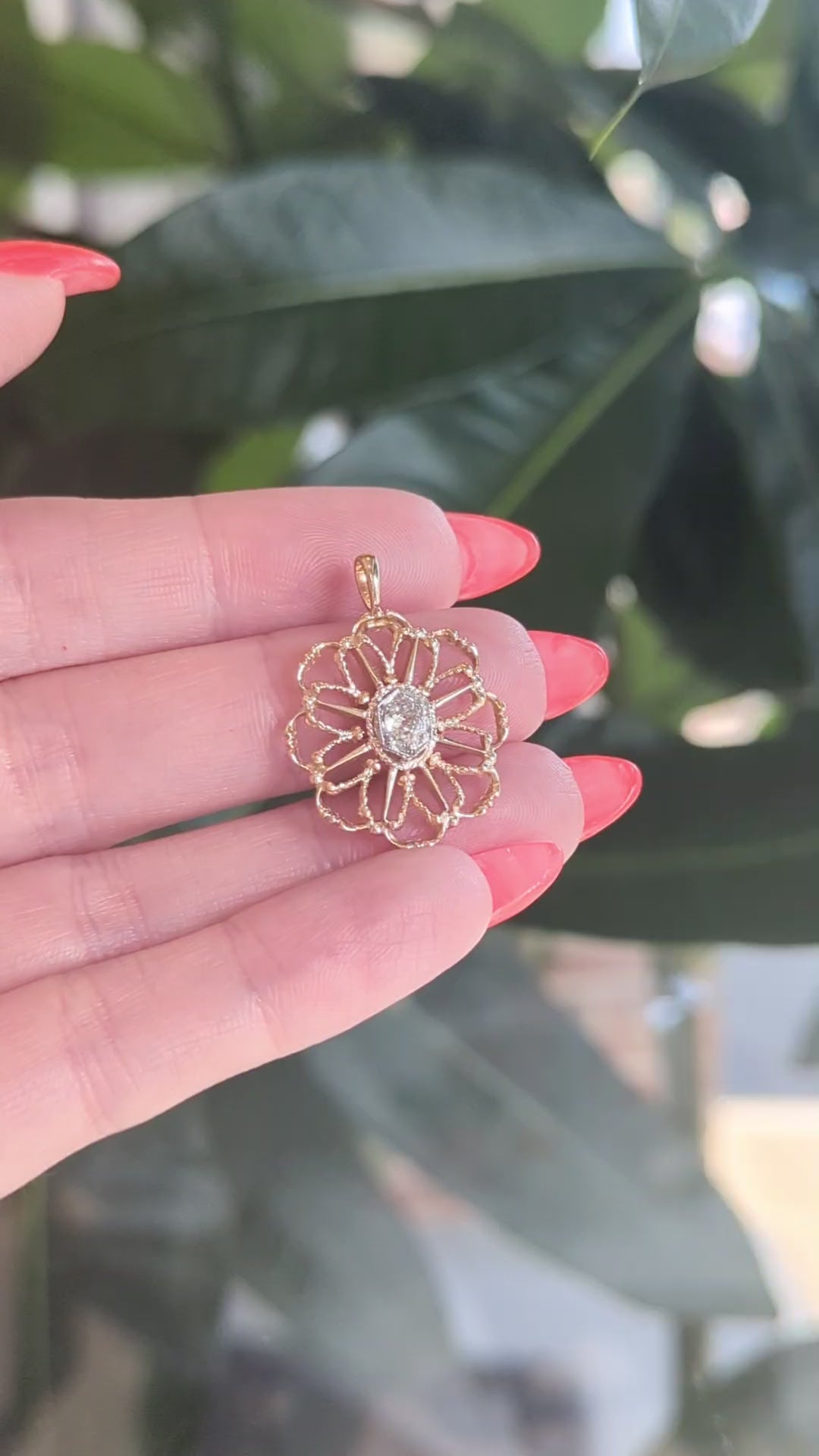 Vintage Floral Pendant with Old Mine Diamond
