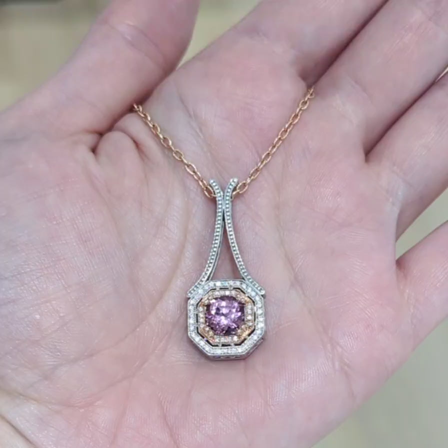 Signora Rosa Lotus Garnet & Diamonds Necklace in 14k White & Rose Gold