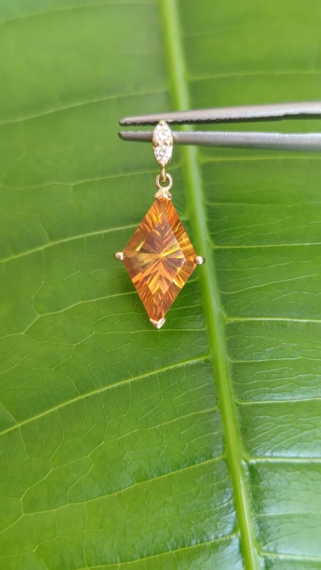 14K Yellow Gold Pendant with Fantasy Cut Citrine and Diamonds