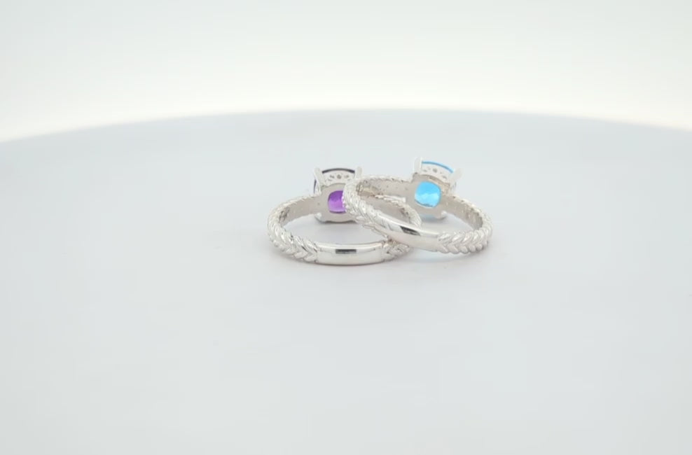 Sterling Silver Gemstone Rope Ring