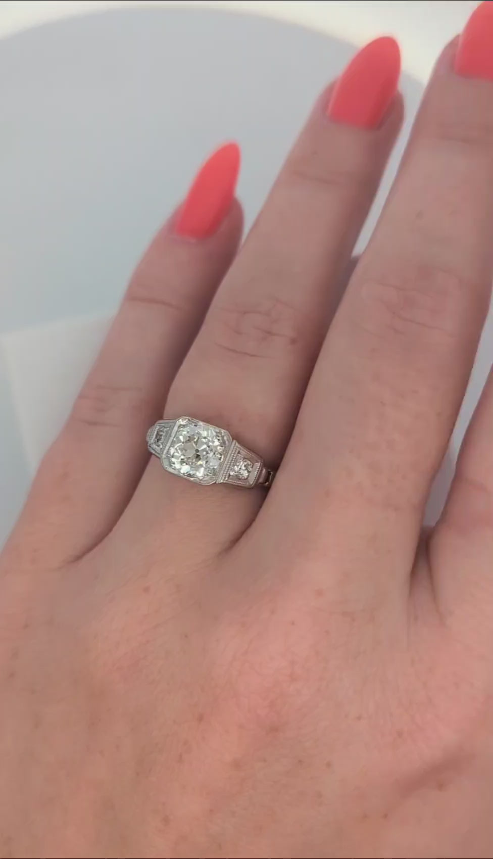 Vintage Platinum Old Mine Cut Engagement Ring