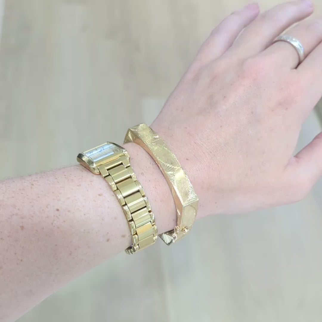 Etched 14K Yellow Gold Square Bangle