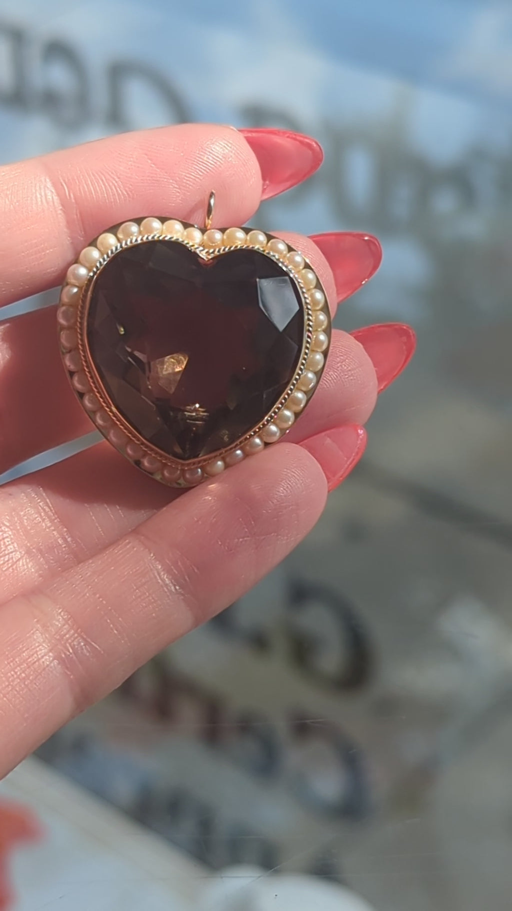Vintage 14K Yellow Gold, Pearl, and Smokey Quartz Heart