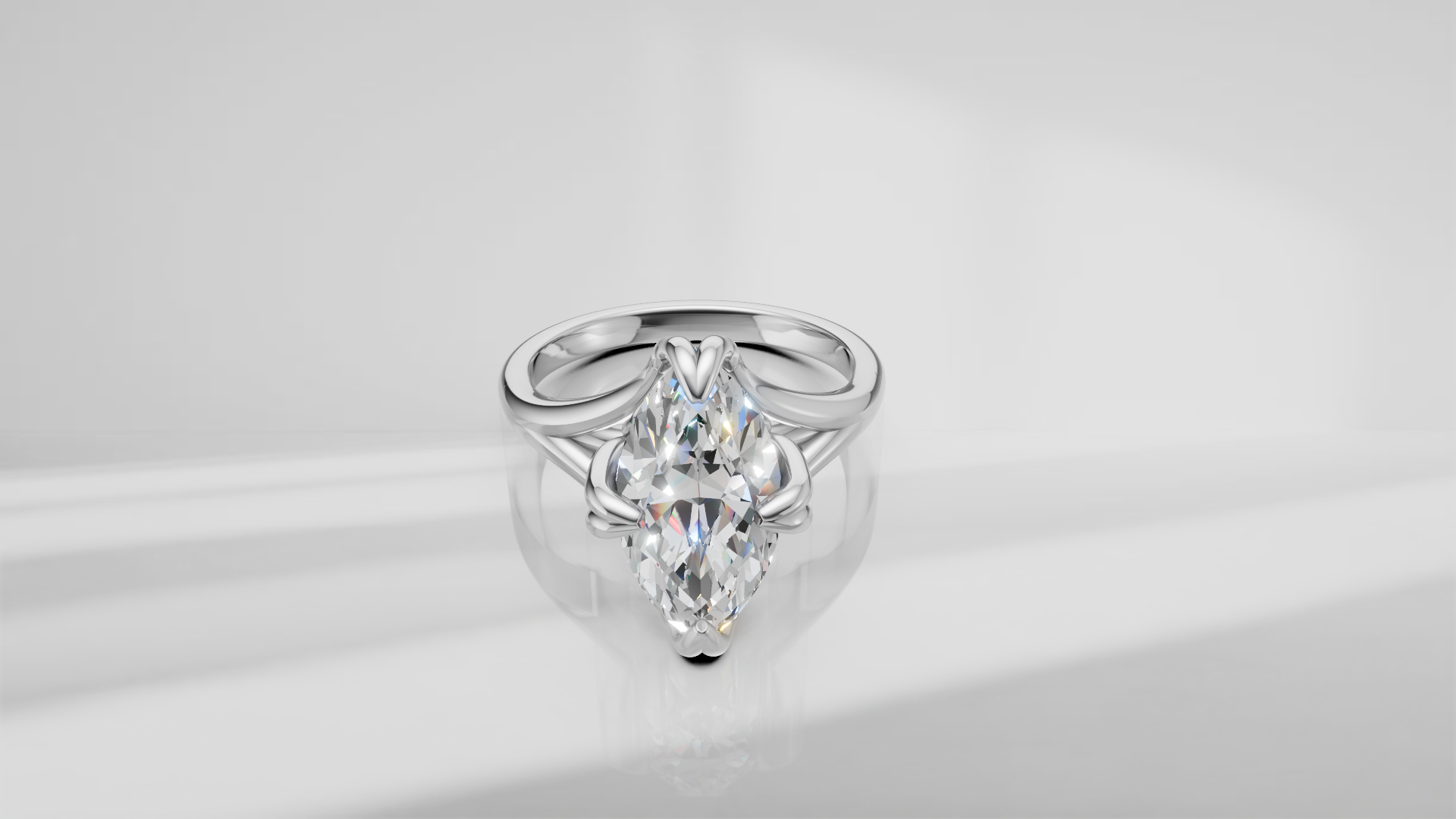 Tulip Head Marquise Shape Engagement Ring [Made to Order]