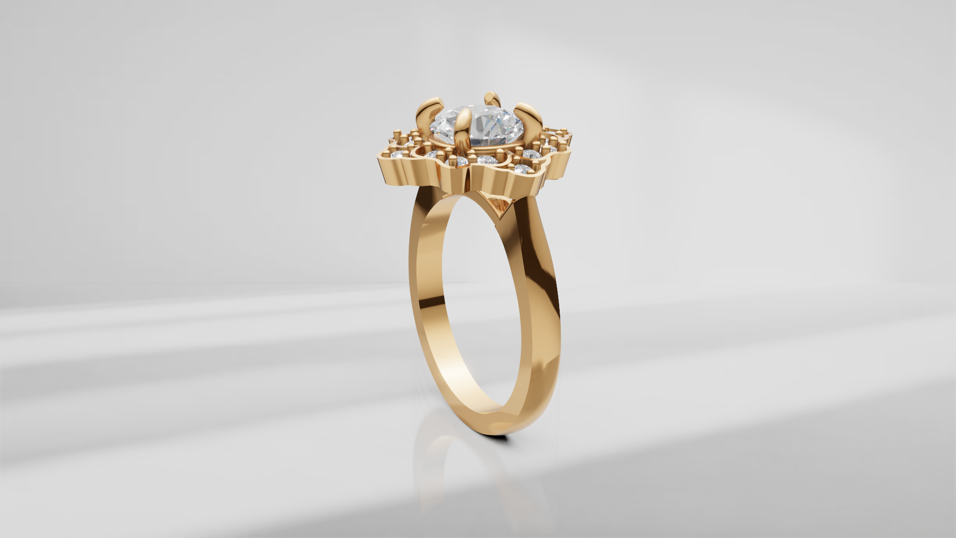 Floral Halo Engagement Ring [Made to Order]