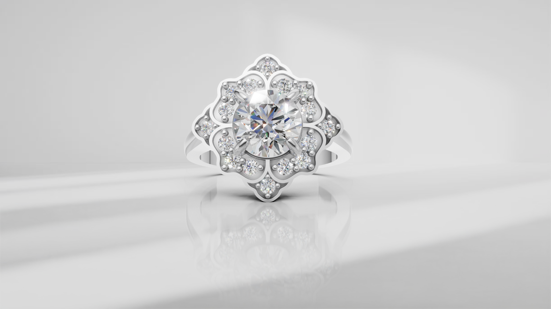 Floral Halo Engagement Ring [Made to Order]