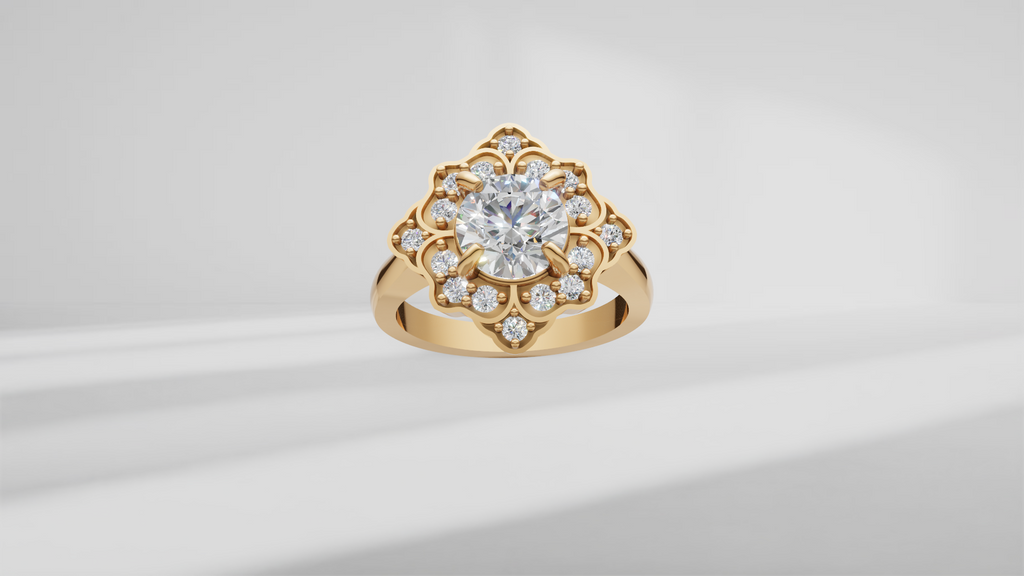 Floral Halo Engagement Ring [Made to Order]