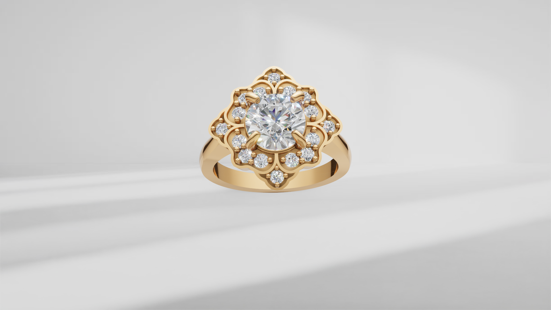 Floral Halo Engagement Ring [Made to Order]