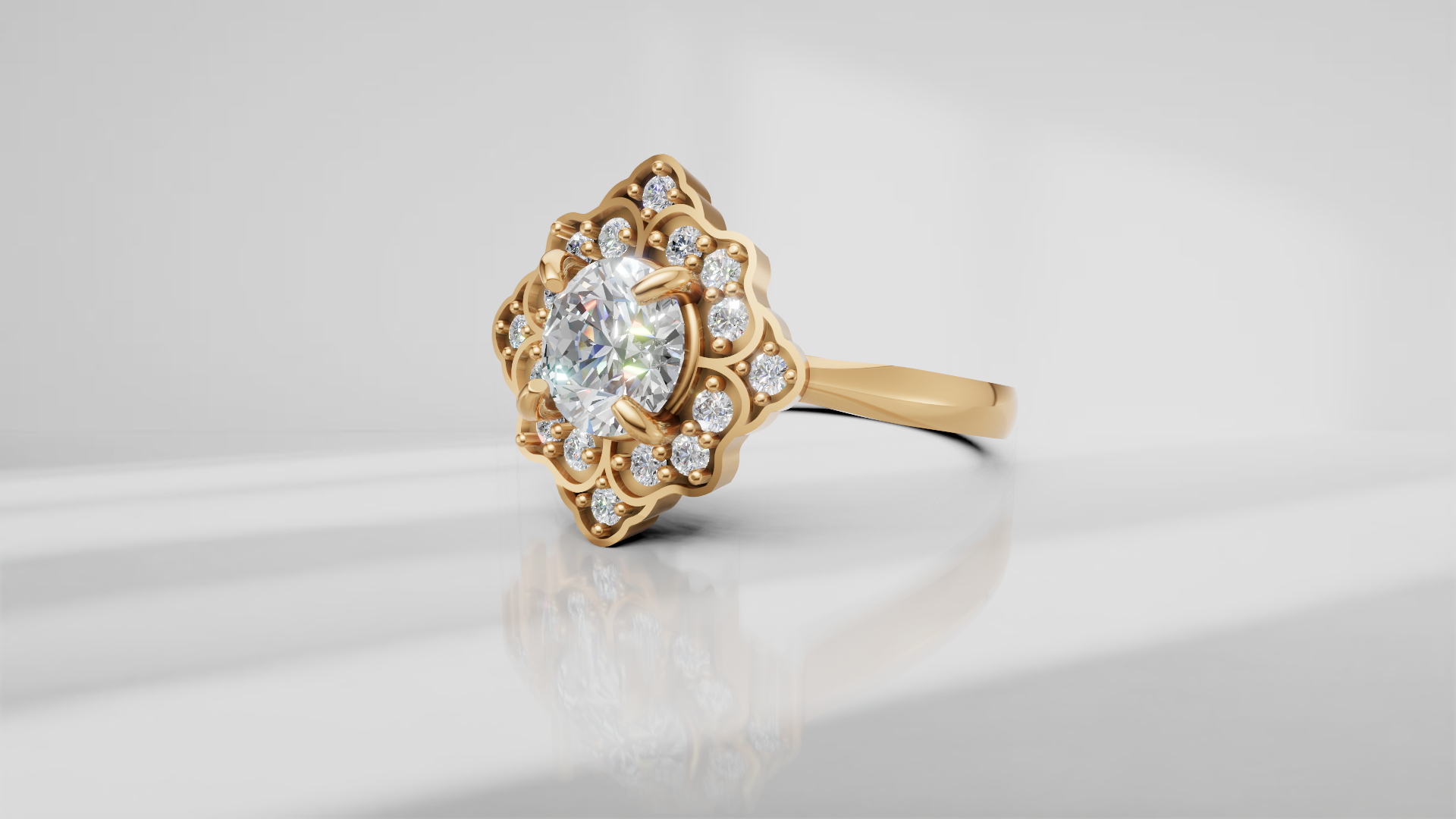 Floral Halo Engagement Ring [Made to Order]