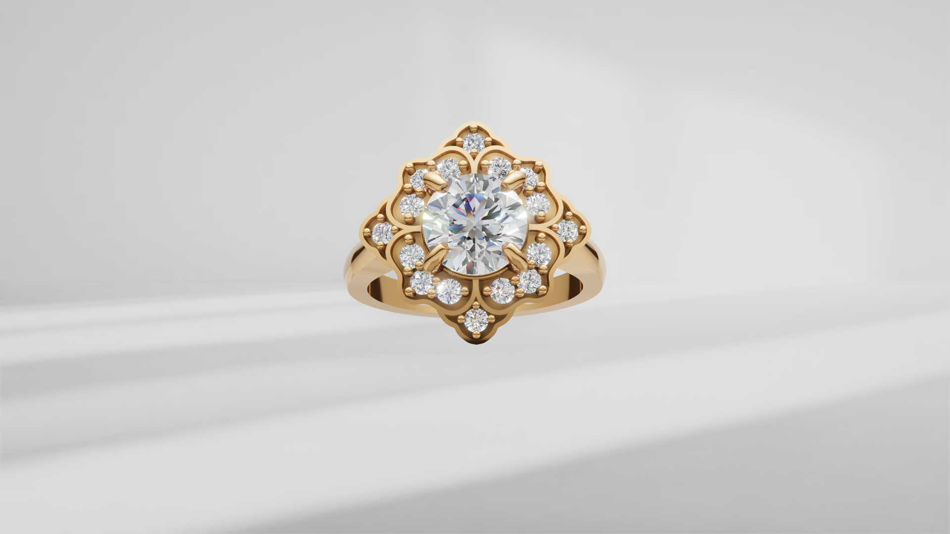 Floral Halo Engagement Ring [Made to Order]