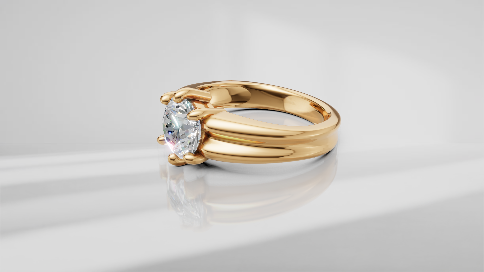 Grooved Low Profile Solitaire Engagement Ring [Made to Order]