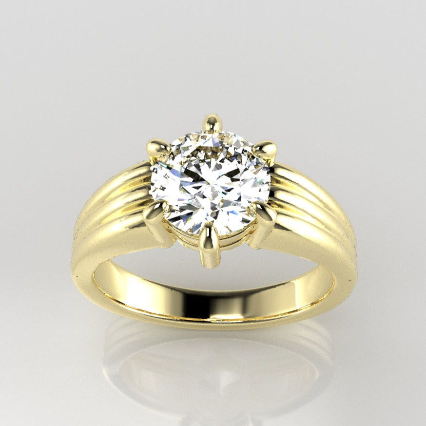Grooved Low Profile Solitaire Engagement Ring [Made to Order]
