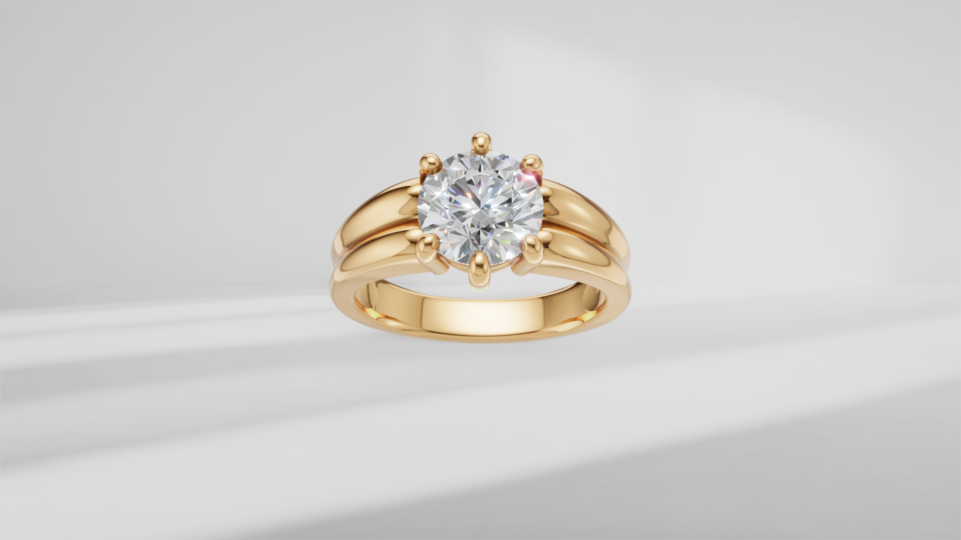 Grooved Low Profile Solitaire Engagement Ring [Made to Order]