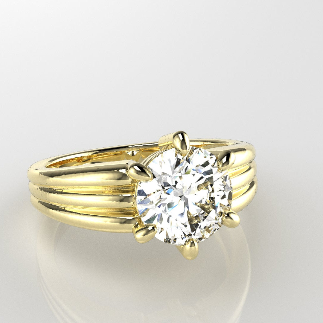 Grooved Low Profile Solitaire Engagement Ring [Made to Order]