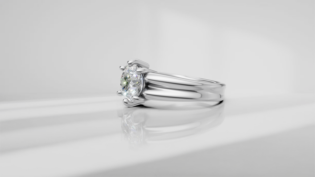 Grooved Low Profile Solitaire Engagement Ring [Made to Order]