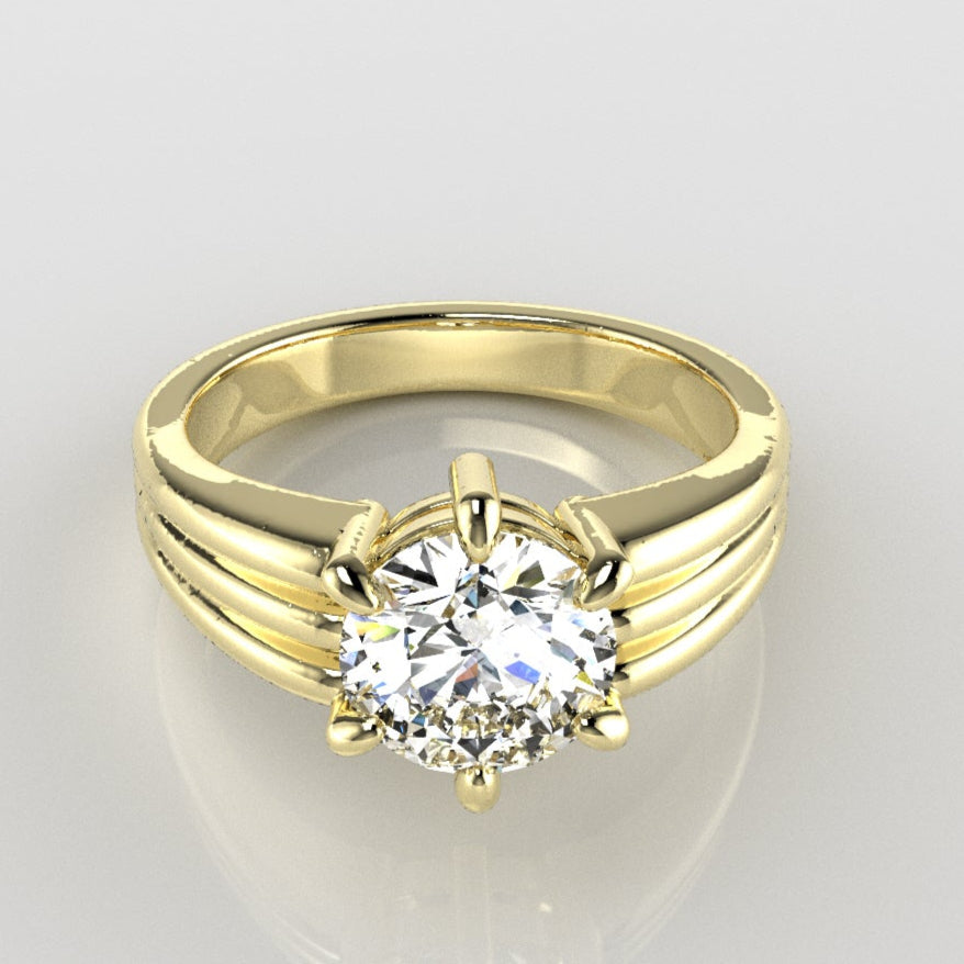 Grooved Low Profile Solitaire Engagement Ring [Made to Order]