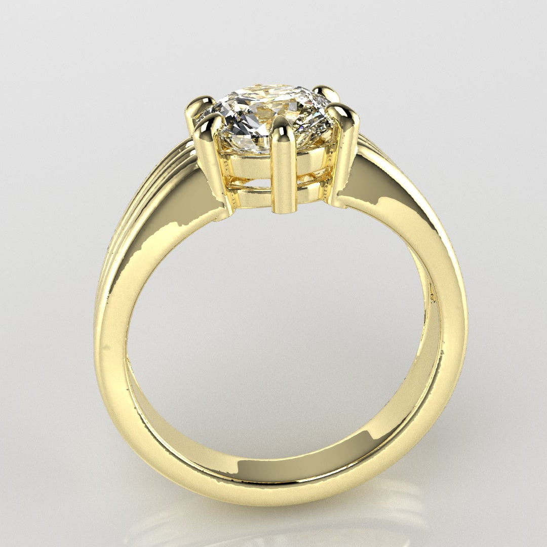 Grooved Low Profile Solitaire Engagement Ring [Made to Order]